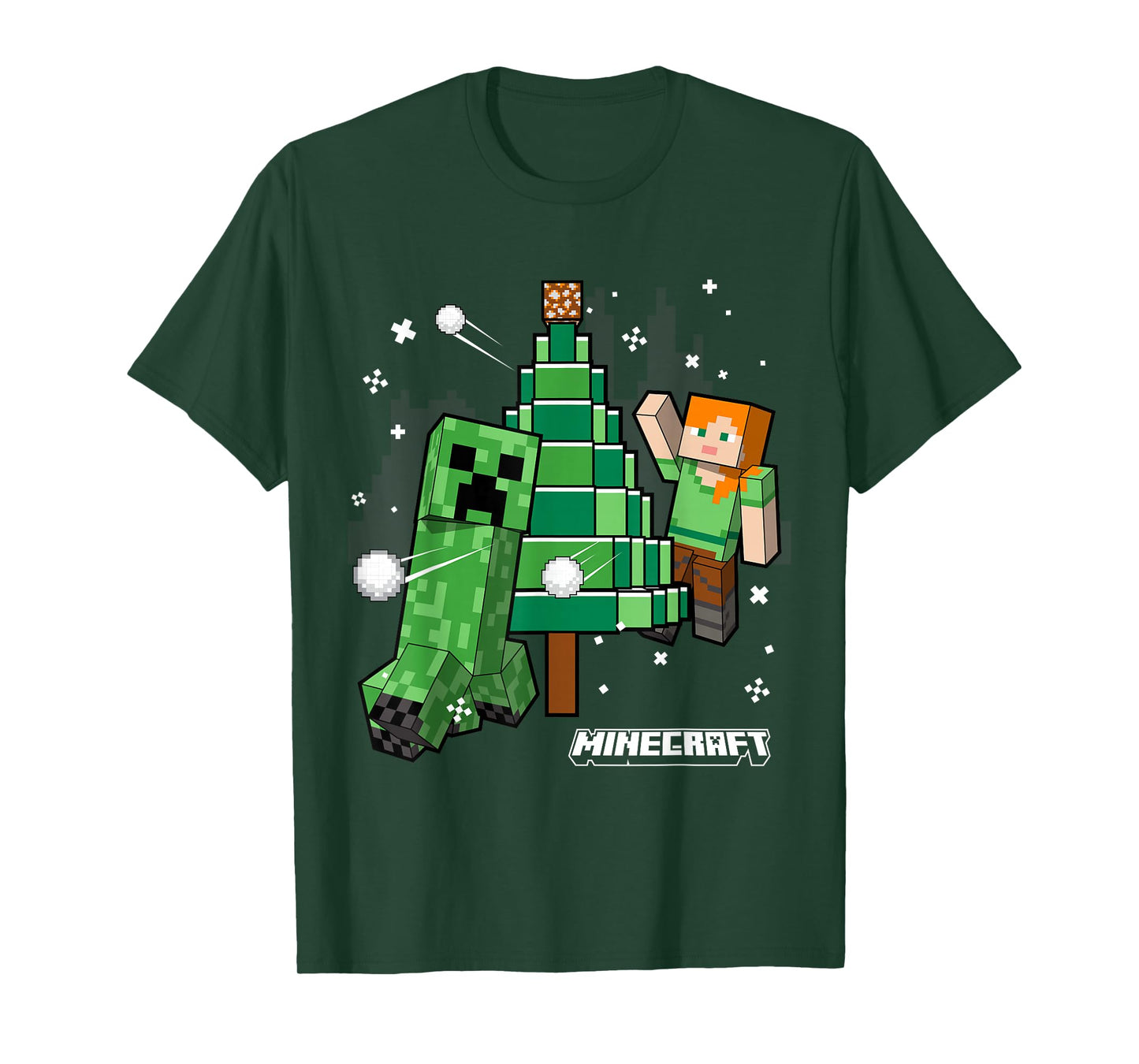 Minecraft Christmas Tree Snowball Fight With Alex T-Shirt
