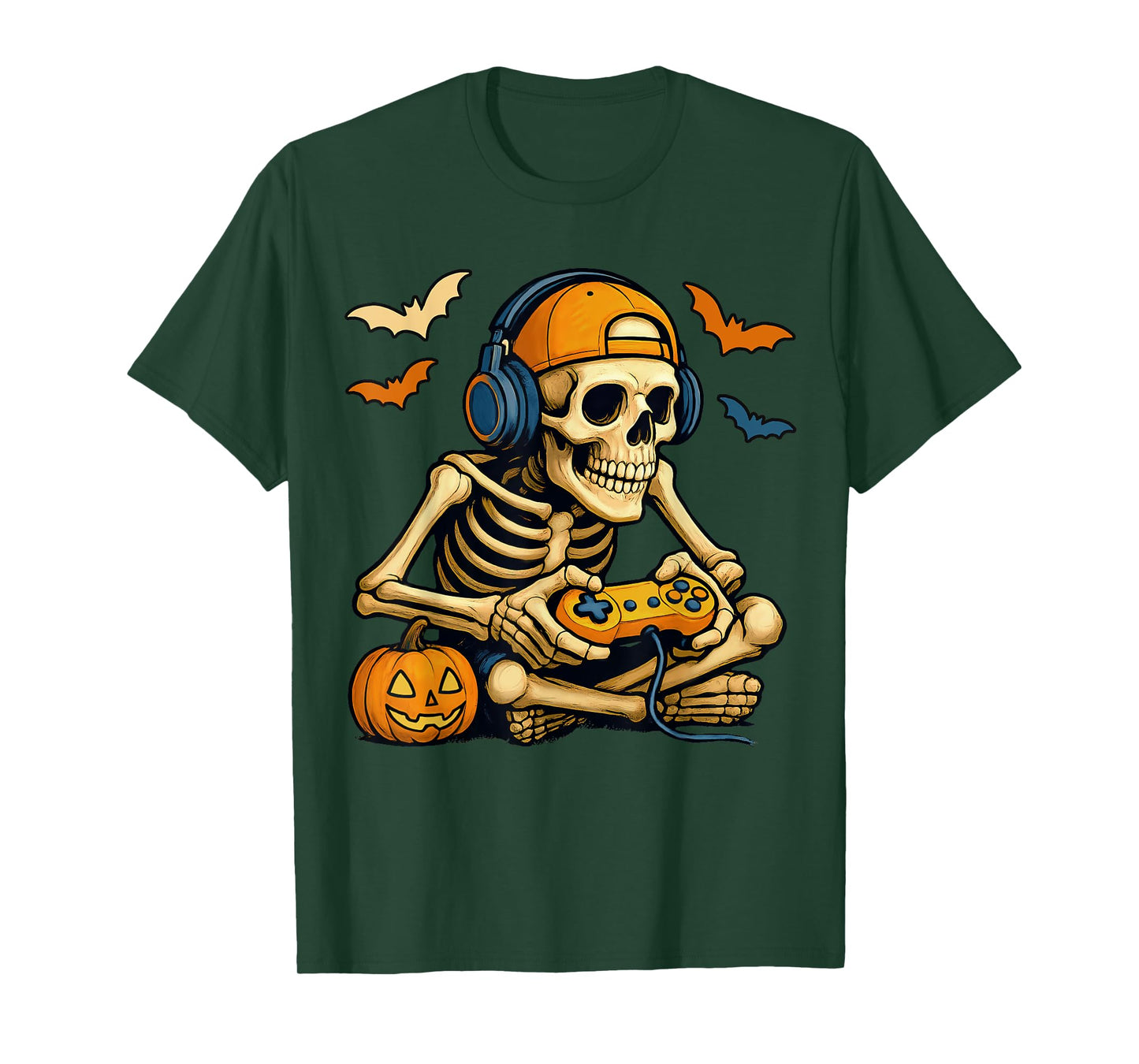 Spooky Skeleton Playing Video Games, Halloween Day Gamer T-Shirt