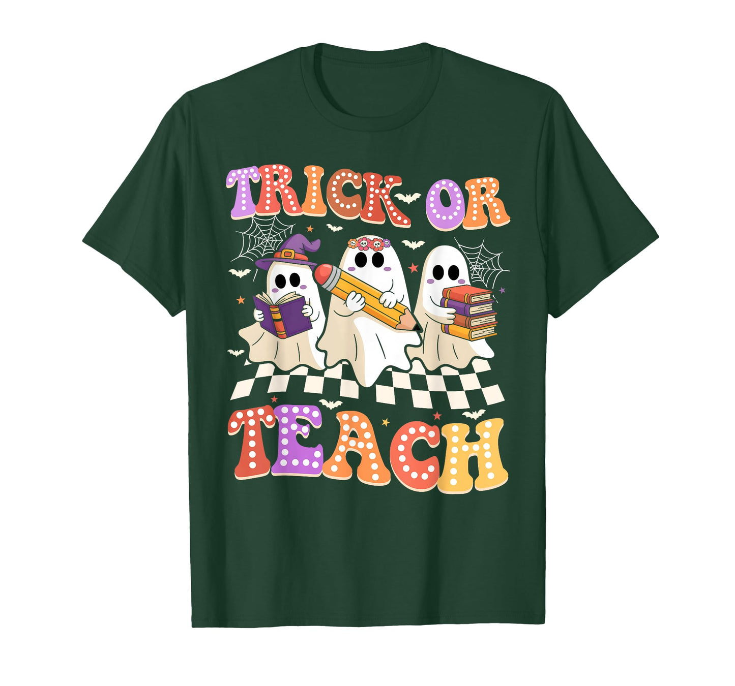 Halloween Groovy Retro Trick Or Teach Teacher Ghost Boo T-Shirt