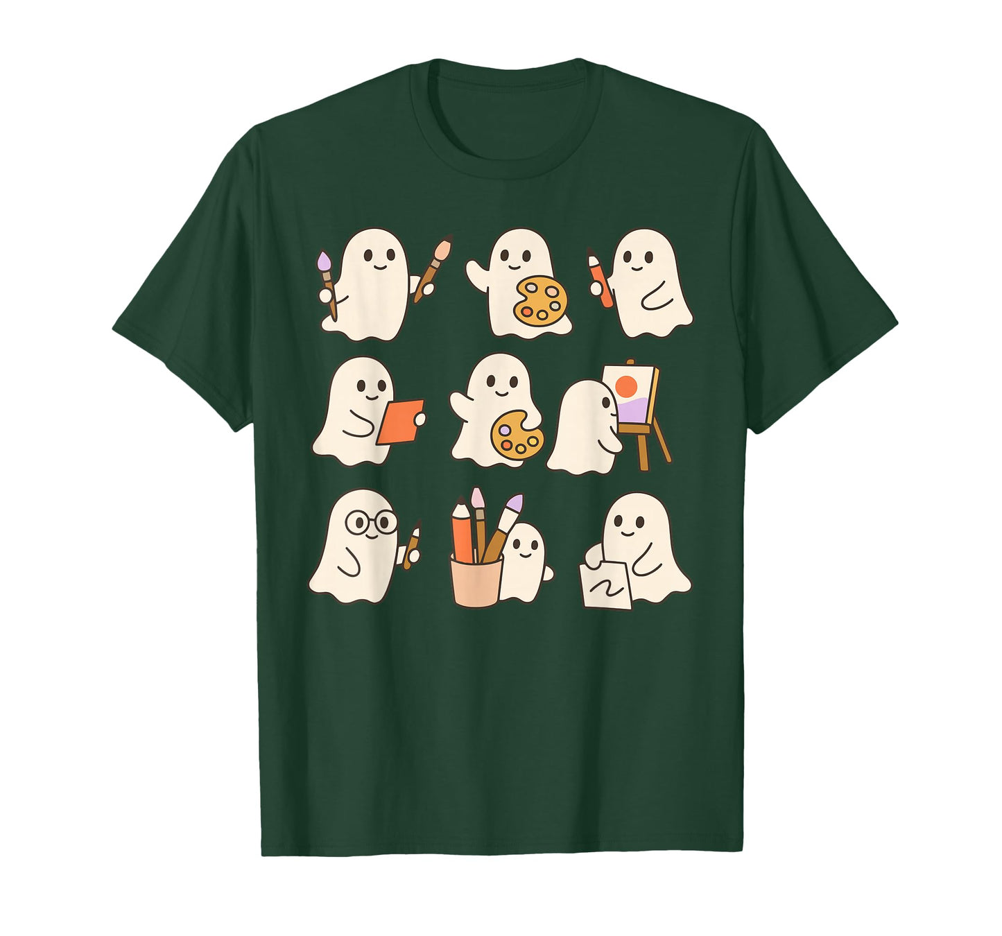 Art Teacher Ghost Halloween Artists Painter Teacher Spooky T-Shirt