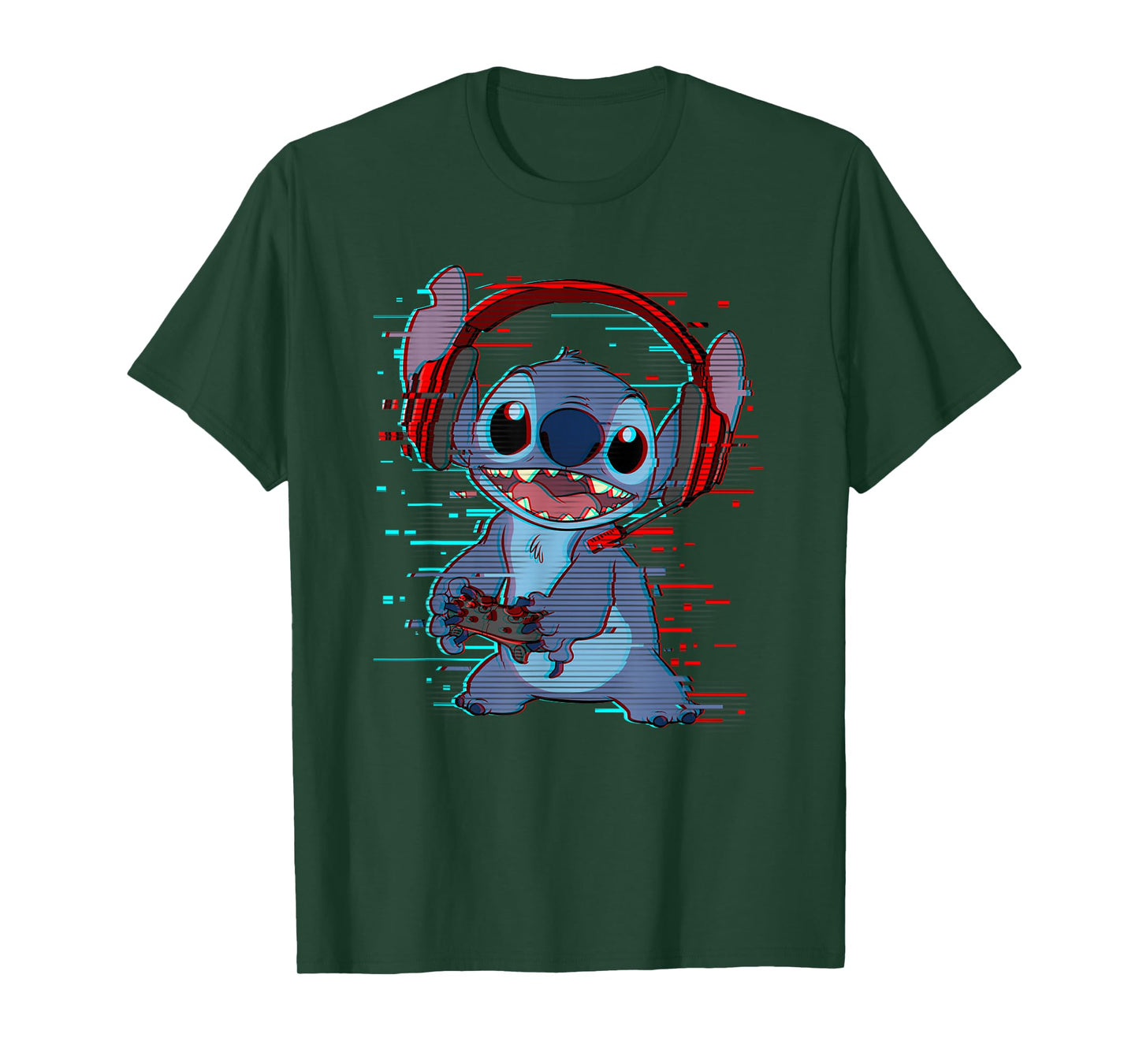 Disney Lilo & Stitch Gamer Glitch Headset and Controller T-Shirt