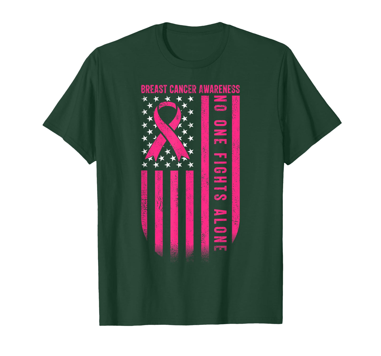 No One Fights Breast Cancer Alone American Flag Pink Ribbon T-Shirt