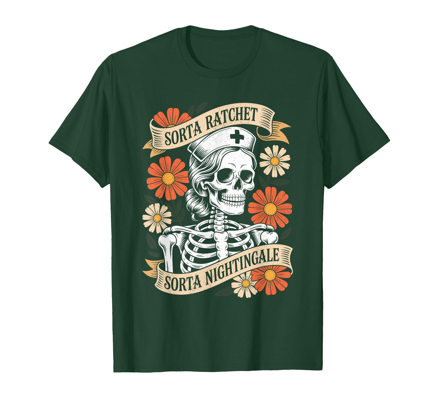 Nurse Sorta Ratchet Sorta Nightingale Skeleton Halloween T-Shirt