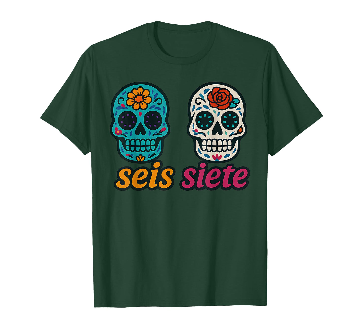 SEIS Siete Mexican Los Muertos Calaveras Sugar Skull 67 Boys T-Shirt