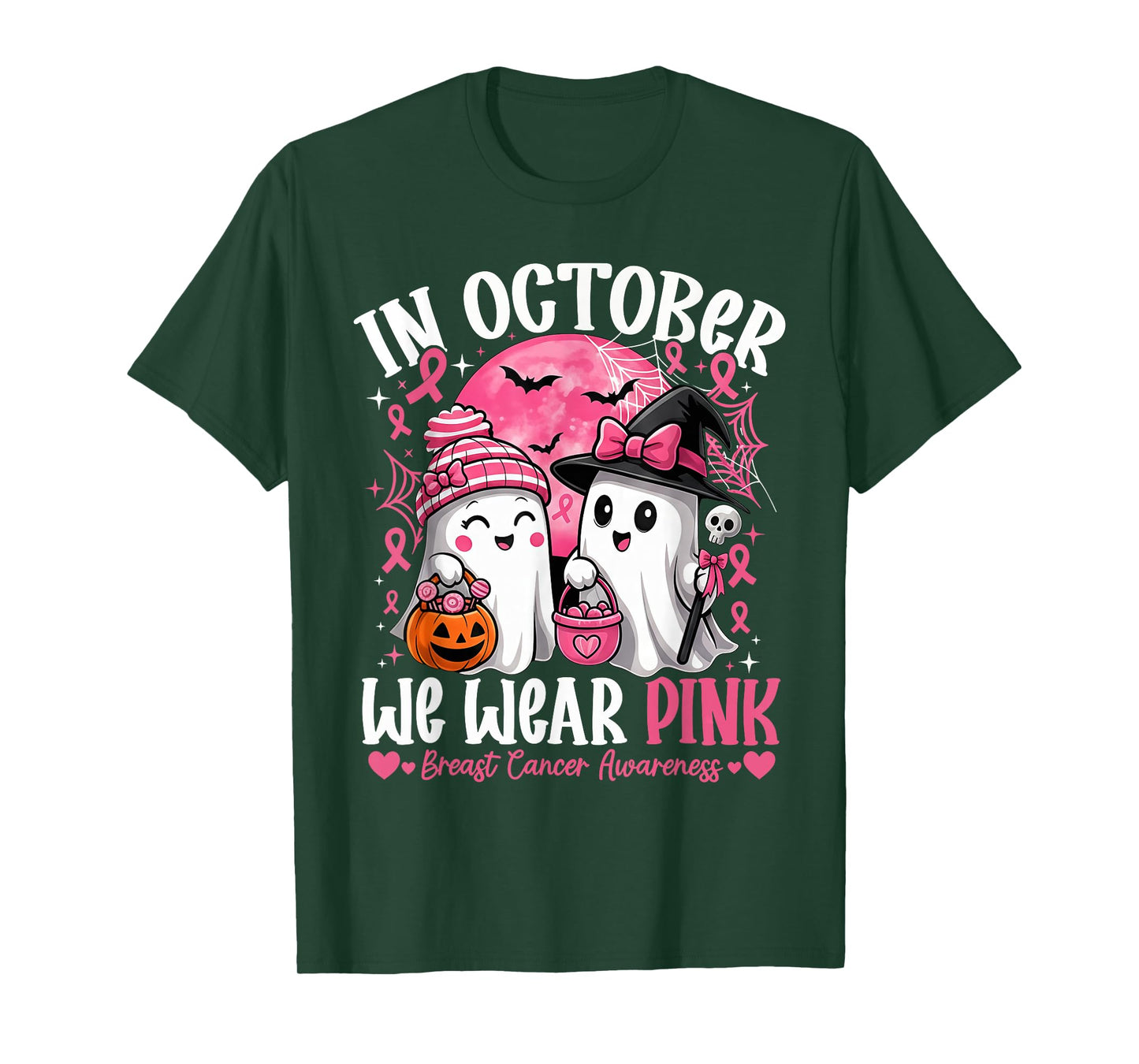 in October We Wear Pink Shirt Ghost Breast Cancer Awareness T-Shirt
