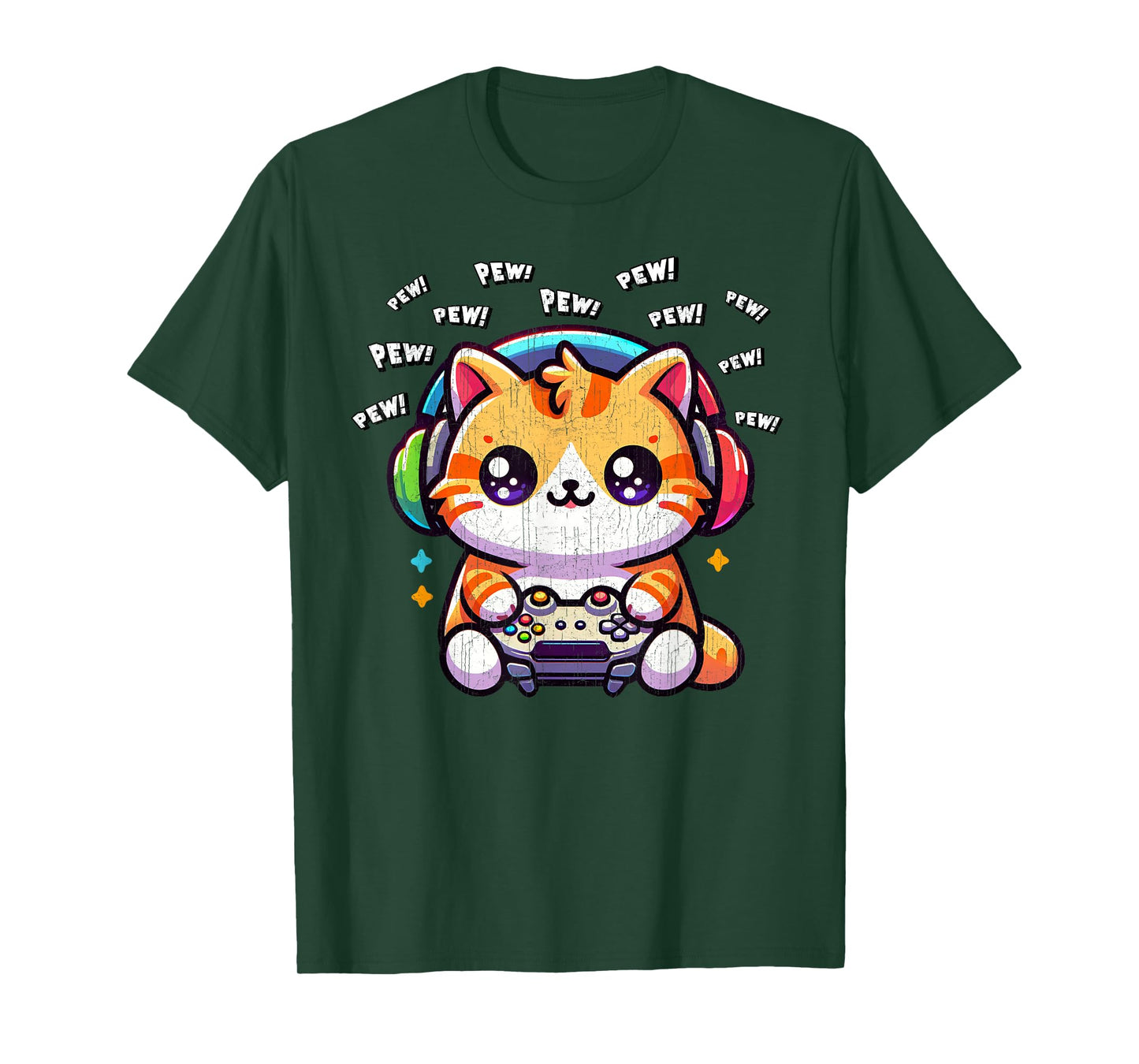 Cat Gamer Pew Funny Video Games Vintage Boys Men Girls T-Shirt