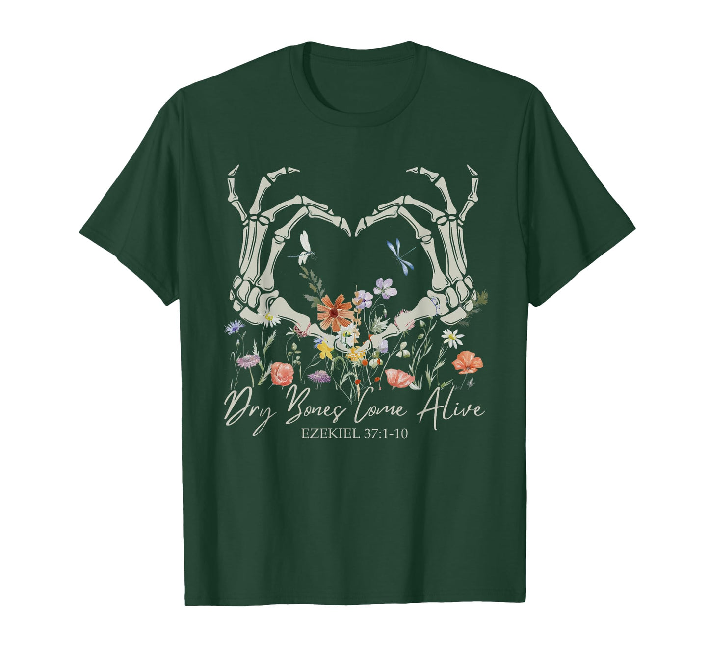 Retro Dry Bone Come To Life Funny Skeleton Hand Floral T-Shirt
