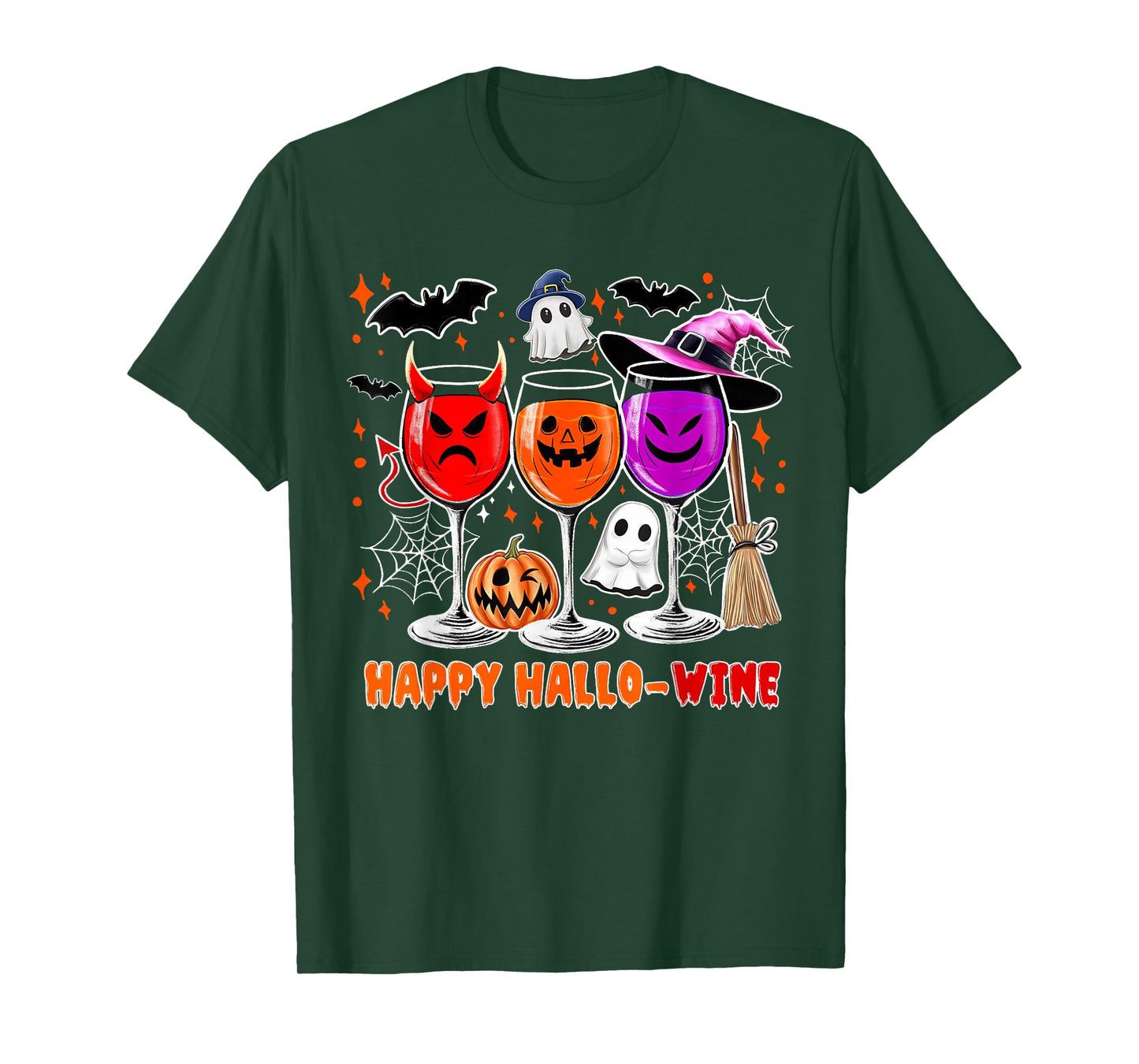 Happy Hallo-Wine Funny Halloween Glass Wine Drinking Lover T-Shirt