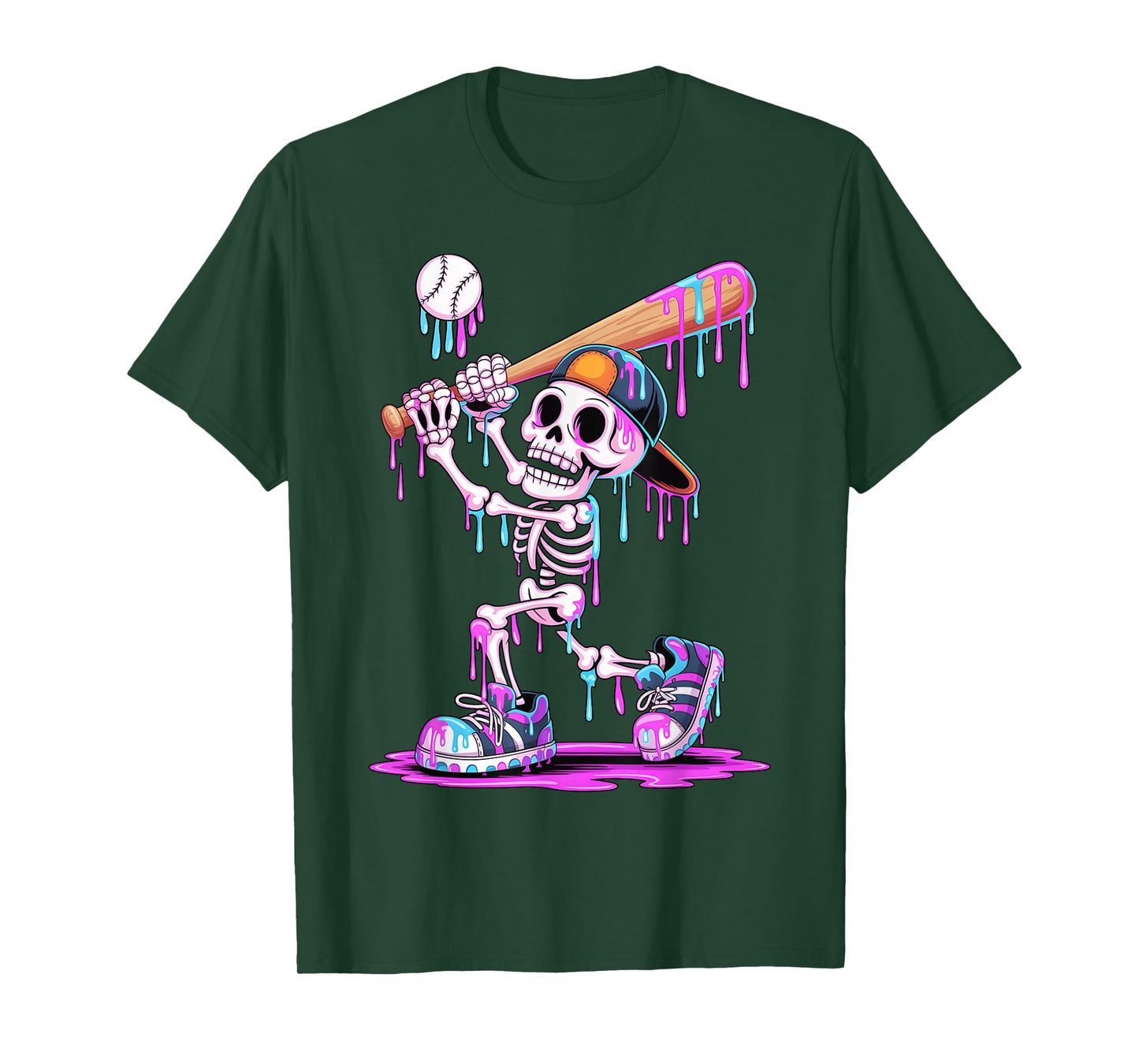 Funny Skeleton Baseball Drip Boys Youth Kids Halloween T-Shirt