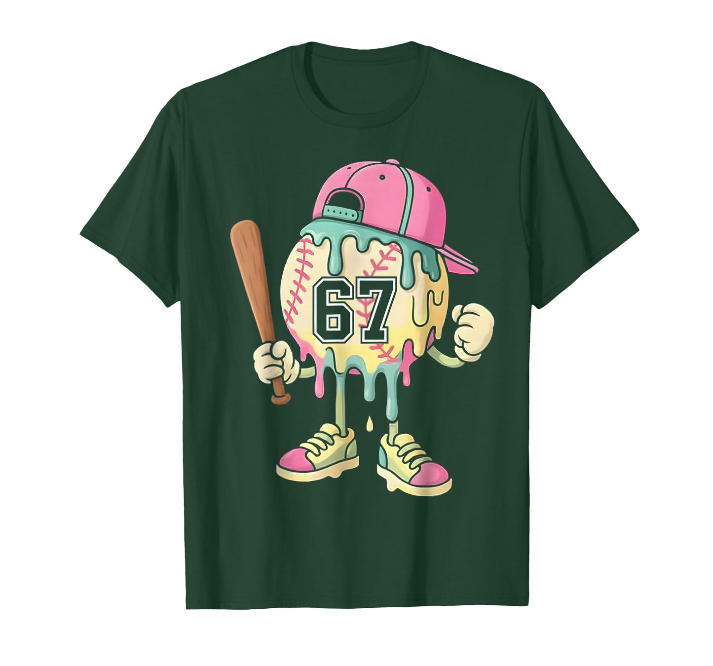 Baseball Ice Cream Drip 67 Boys and Girls Batter Game Day T-Shirt