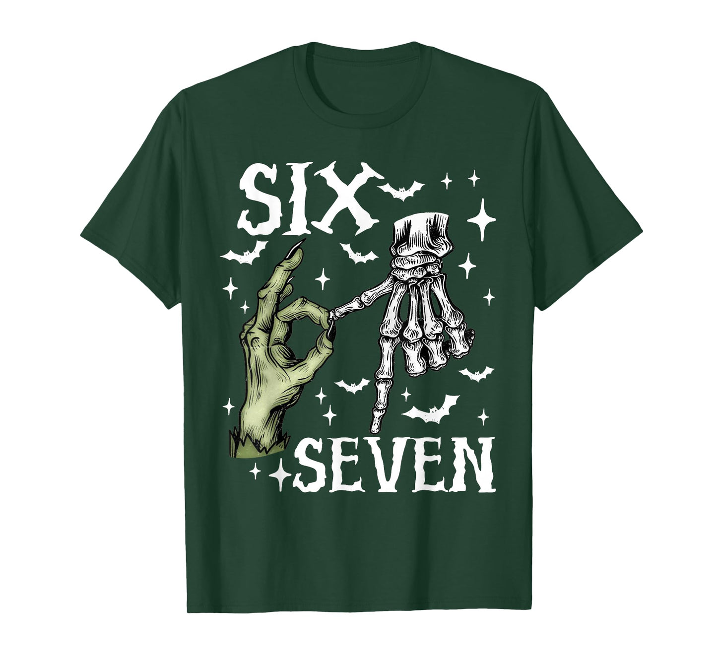 Six Seven 6 7 Meme Saying 6 7 Halloween Skeleton Hands Sign T-Shirt