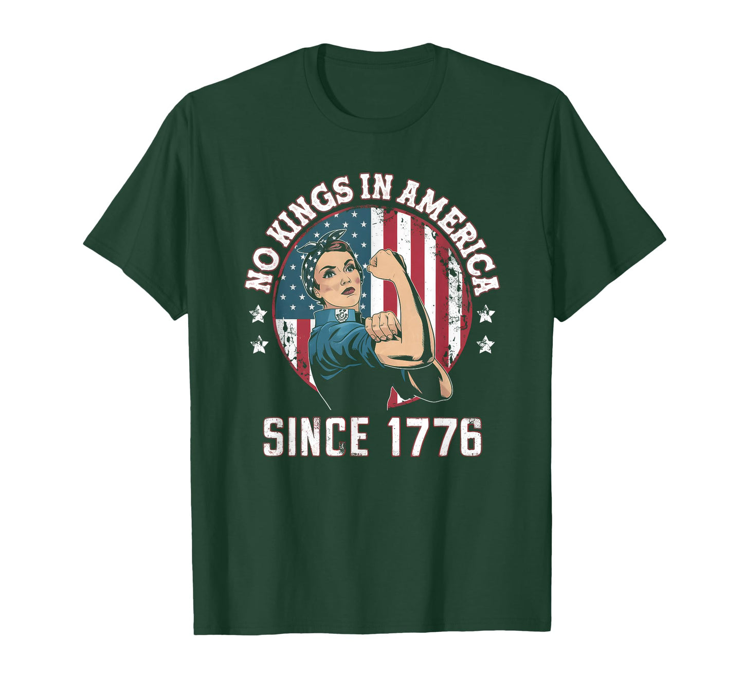 No Kings in America Women Messy bun USA Flag T-Shirt