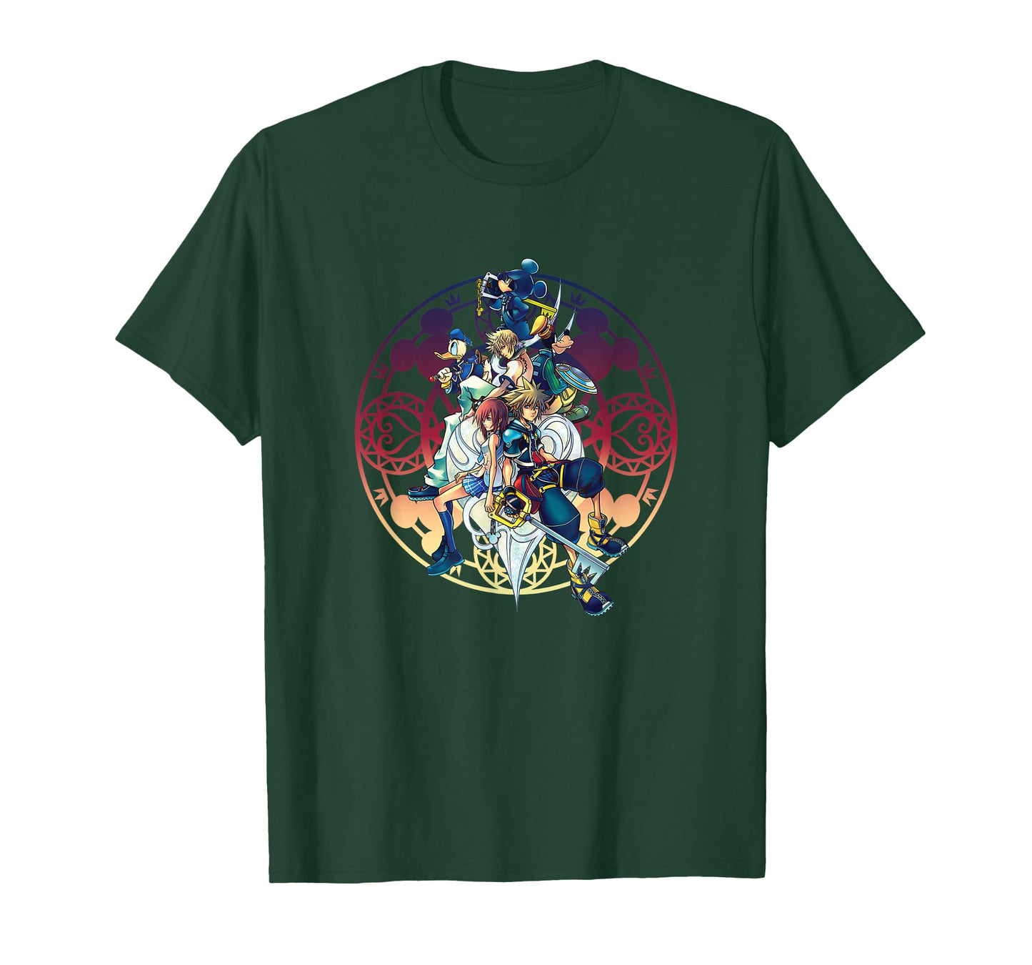 Disney Kingdom Hearts Group Shot Color Gradient Circle Heart T-Shirt