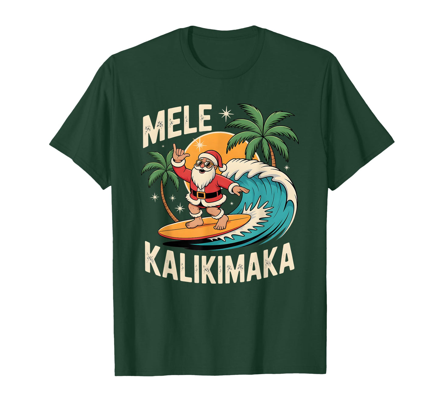 Mele Kalikimaka Hawaii Christmas Shirt Surfing Santa Tee T-Shirt