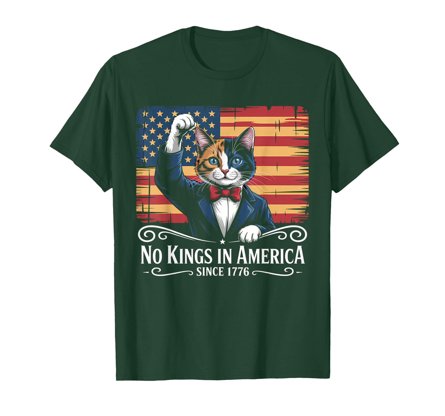 No Kings in America Since 1776 Patriotic Cat Design T-Shirt