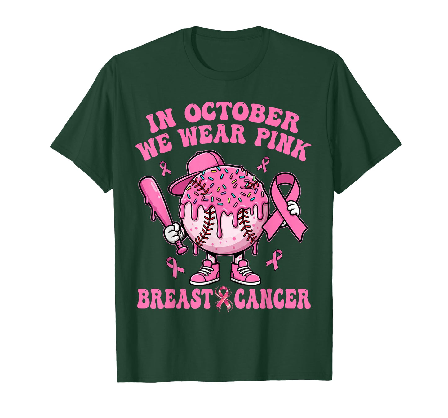 in October We Wear Pink Breast Cancer Awareness Baseball T-Shirt