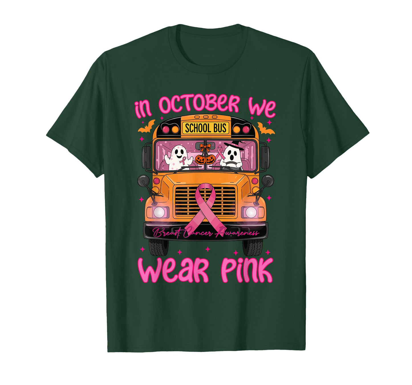in October We Wear Pink School Bus Driver Breast Cancer T-Shirt