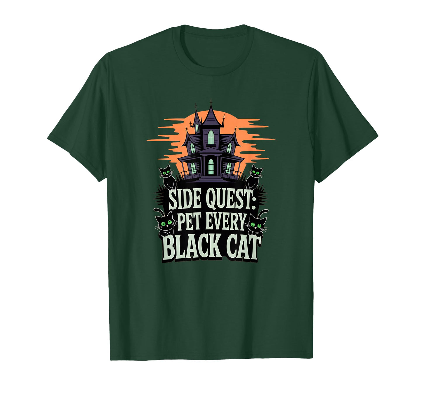 Side Quest: pet Every Black cat, Funny cat Gaming Halloween T-Shirt