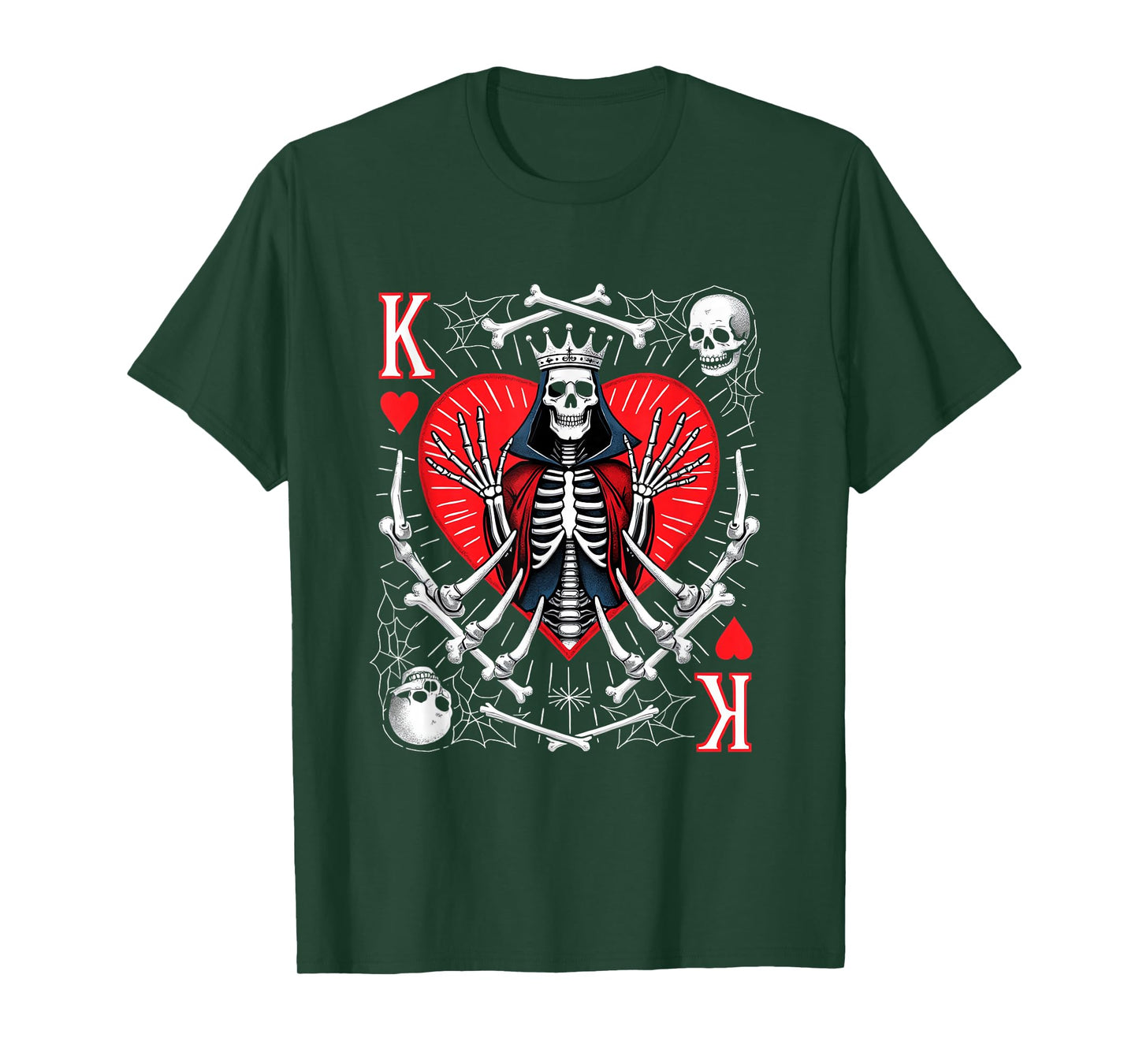 Creepy Skeleton King of Hearts Halloween Playing Card Poker T-Shirt