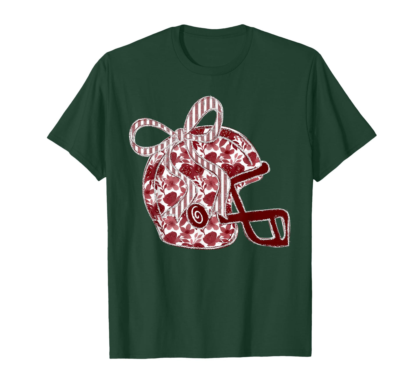 Maroon Floral Football Helmet Coquette Bow Touchdown Season T-Shirt