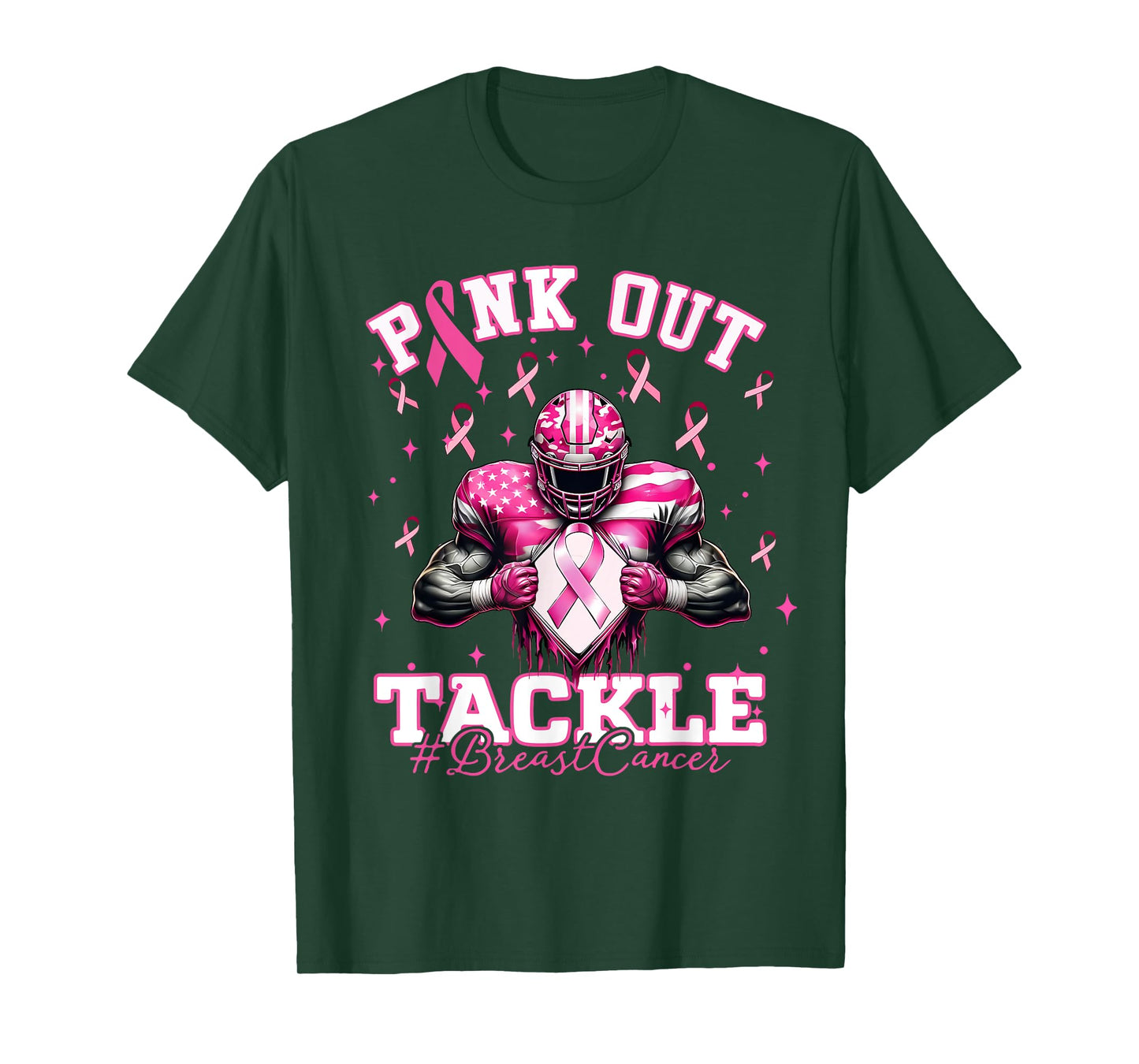 Pink Out Tackle Breast Cancer Football Pink Ribbon Womens T-Shirt