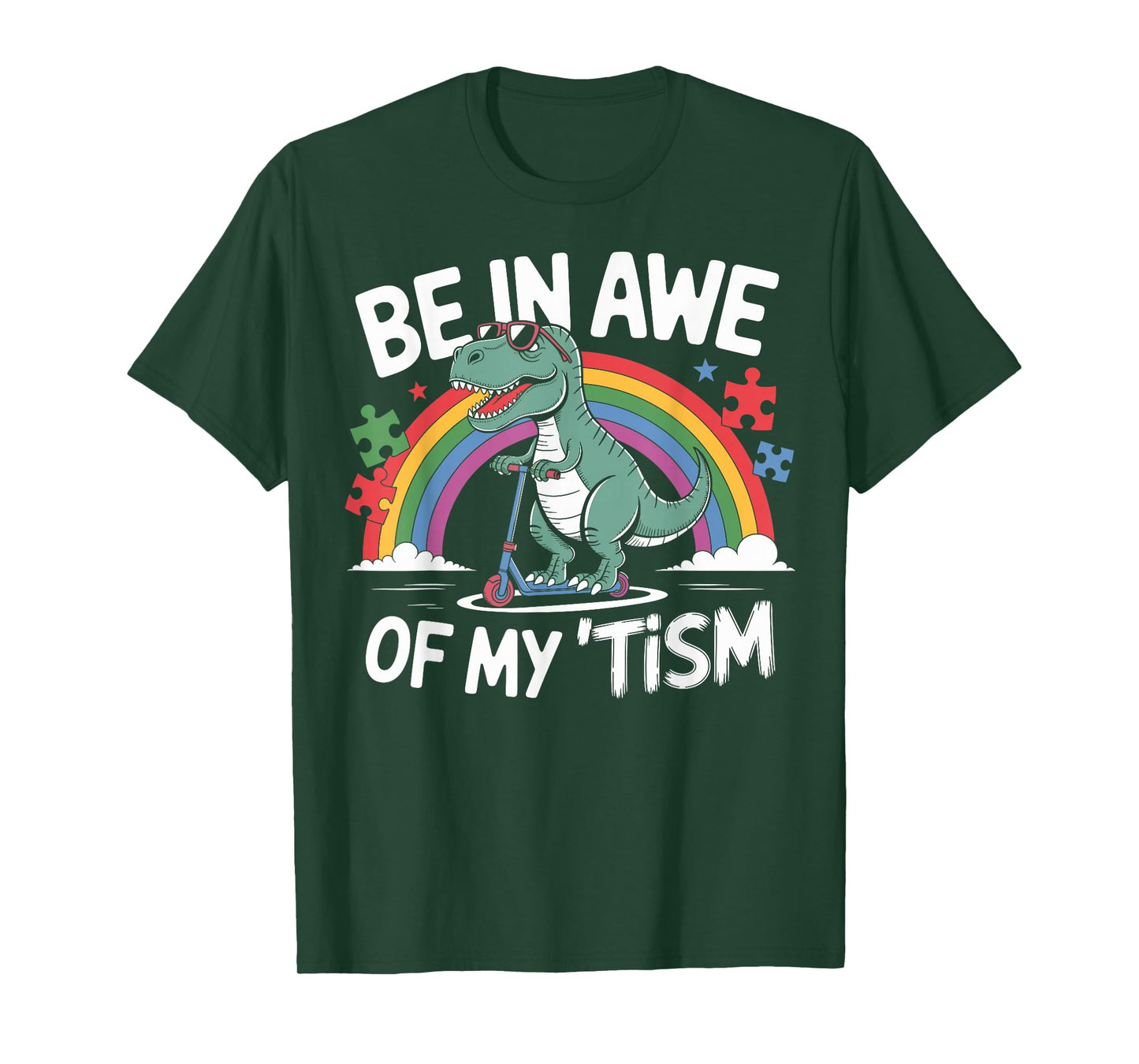 Trex Dinosaur Autism Awareness Be In Awe Of My Tism Kids T-Shirt