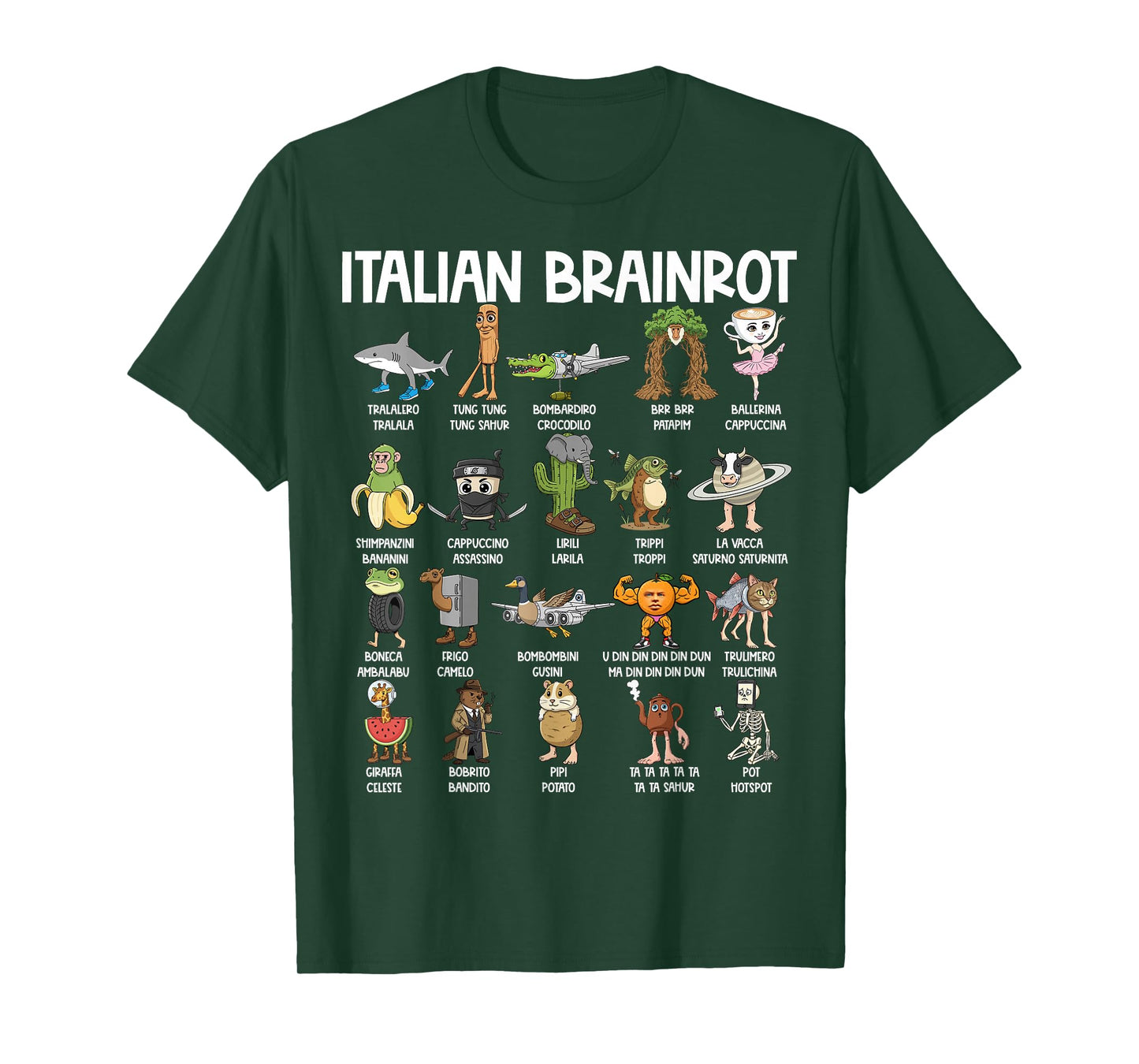 Italian Brainrot Characters Funny Meme Popular Trend T-Shirt