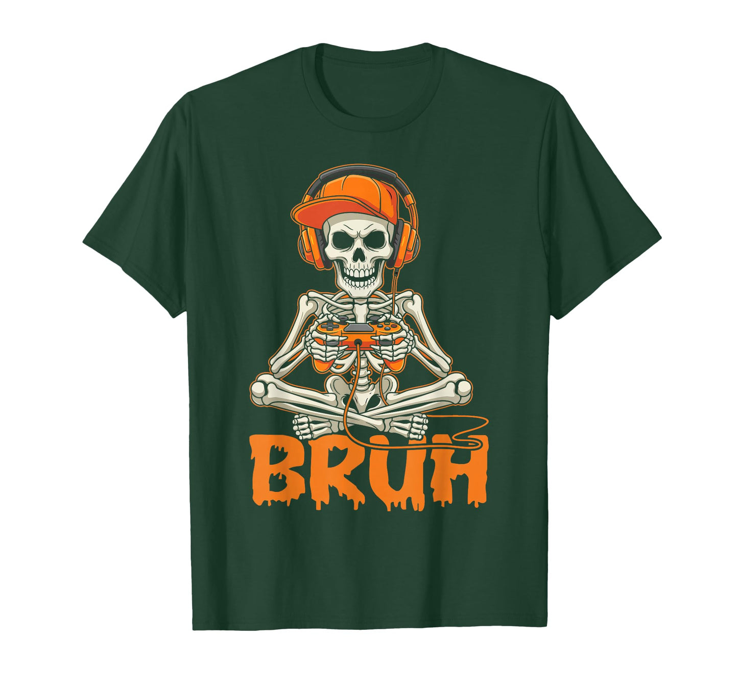 Bruh Halloween Boys Kids Gamer Mens Skeleton Video Gaming T-Shirt