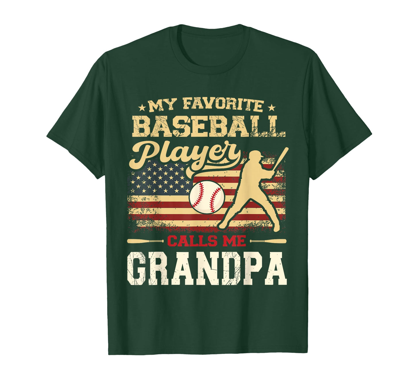 My Favorite Baseball Player Calls Me Grandpa US Flag T-Shirt