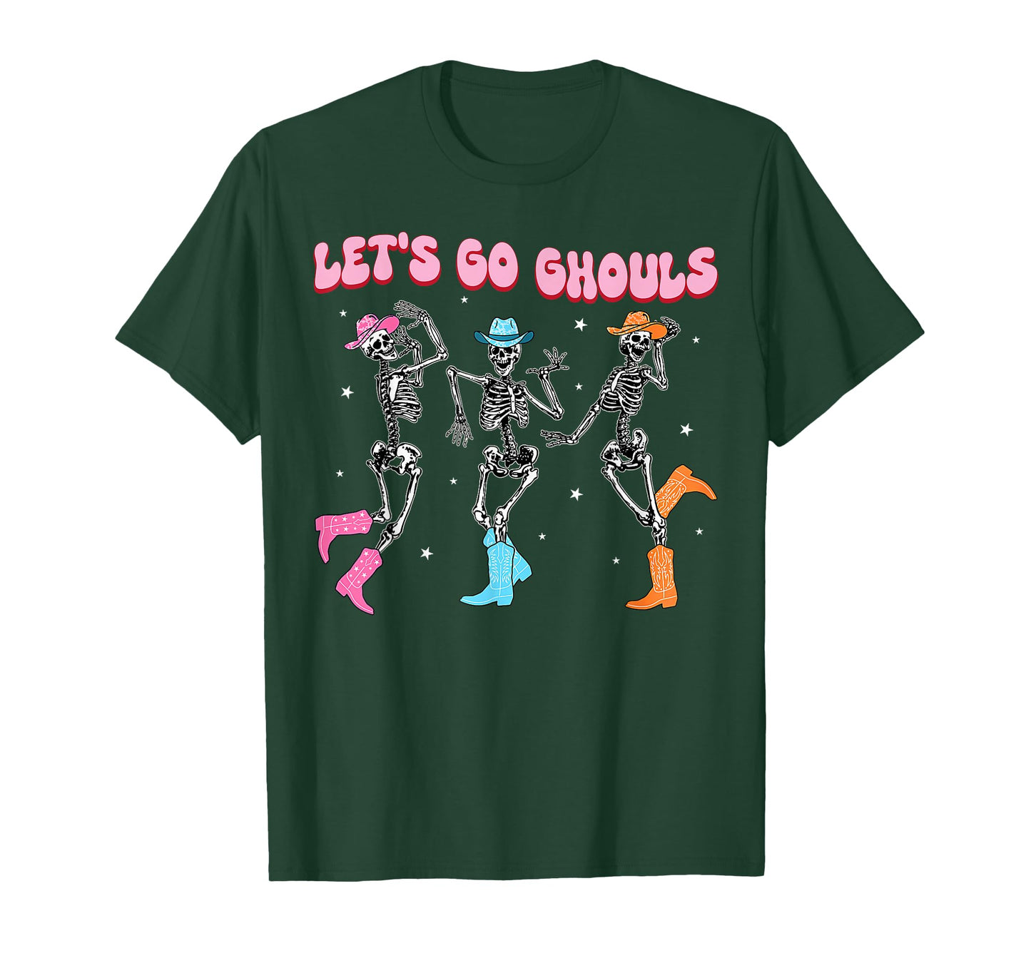 Girl Cowgirl Lets Go Ghouls Halloween Ghost Dancing Skeleton T-Shirt