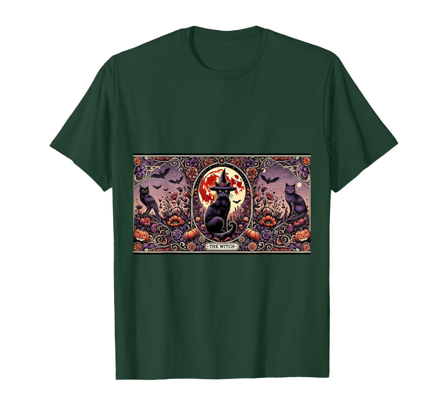 Vintage Gothic The Witch Black Cat Tarot Card Halloween 2024 T-Shirt for Men Women Kids