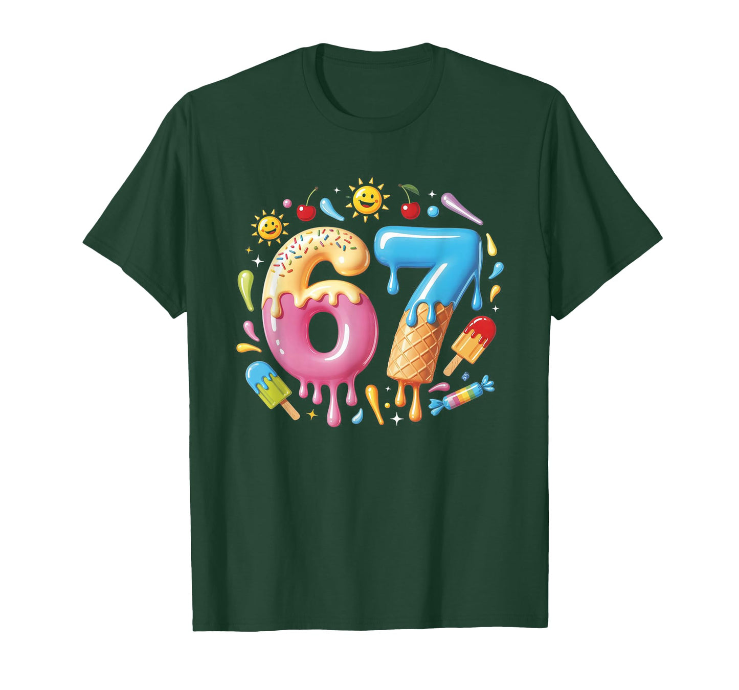 Six Seven Ice Cream Drip Cool Meme 67 Funny Number T-Shirt