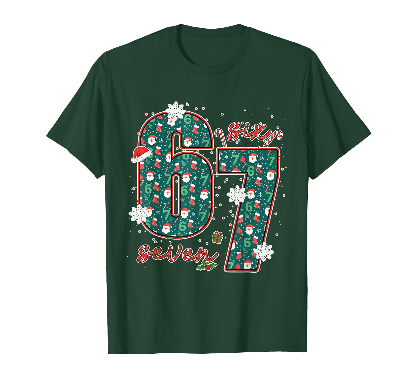 Funny Six Seven Meme Christmas Trending 67 Xmas Holiday 6 7 T-Shirt