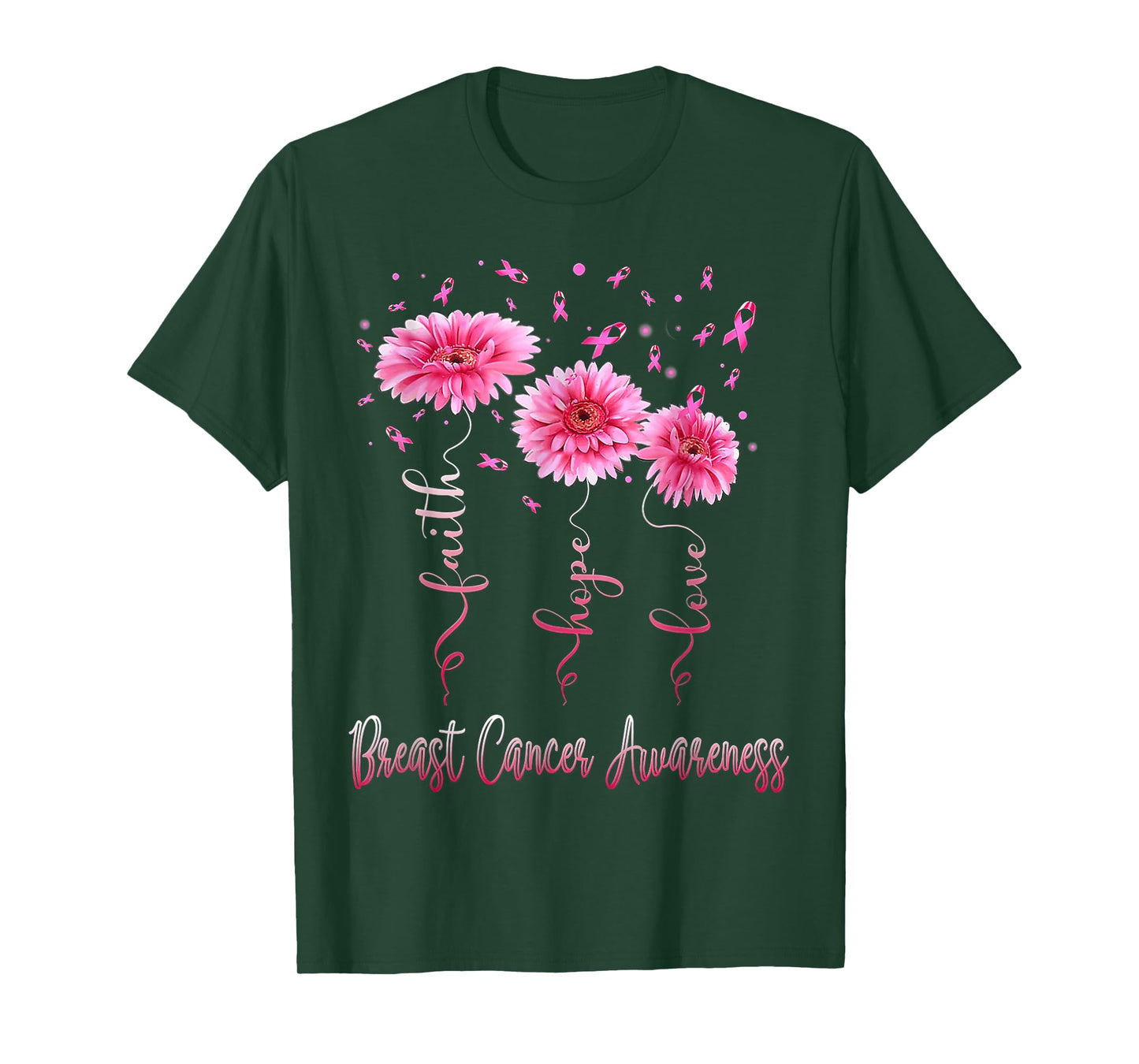 Faith Hope Love Pink Daisy Flower Breast Cancer Awareness T-Shirt