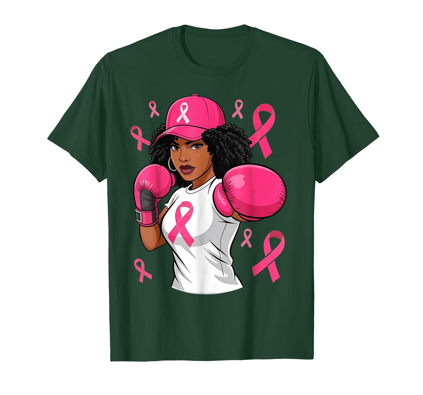 Women Black African American Breast Cancer Afro Pink Ribbon T-Shirt