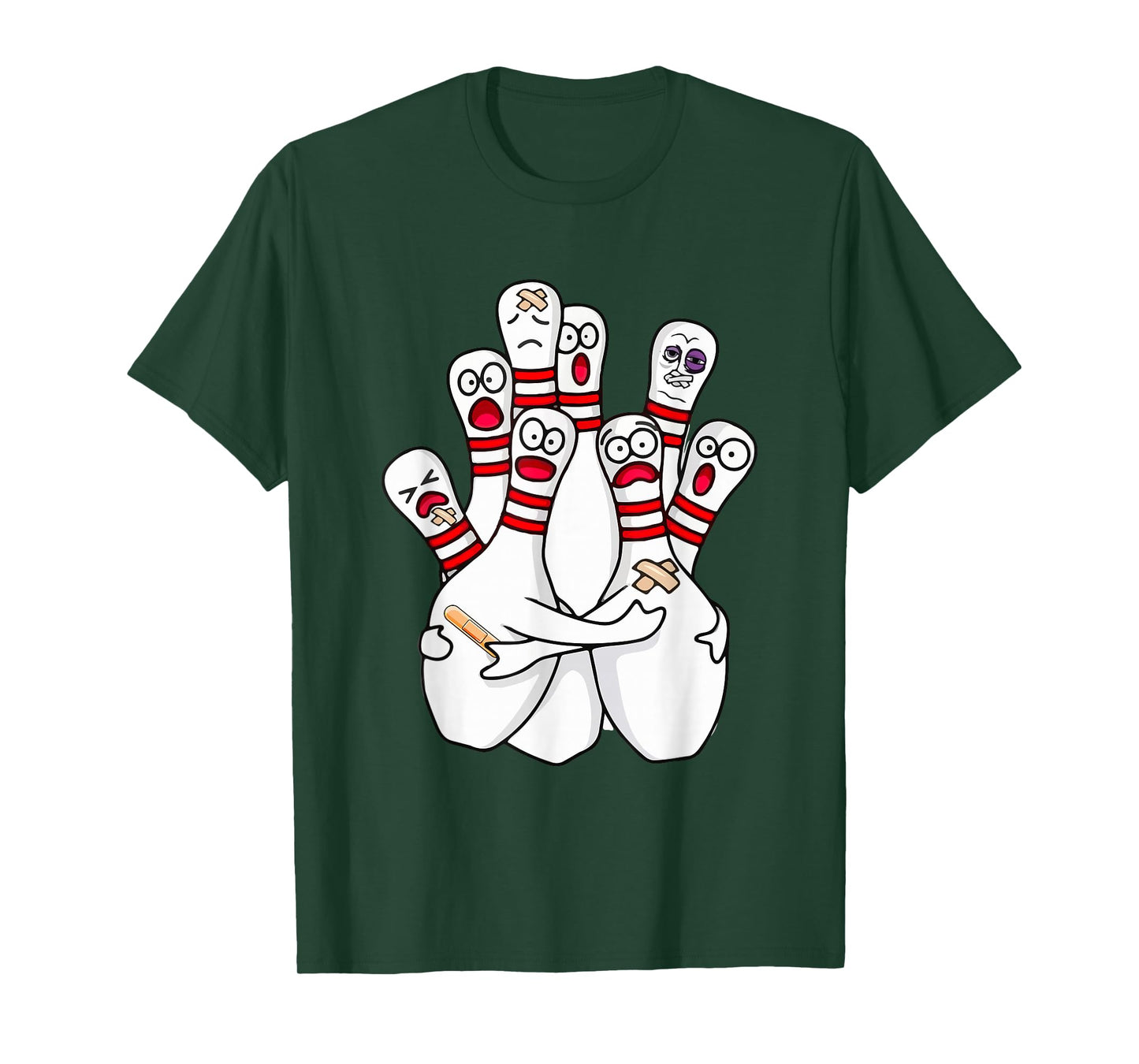Cartoon Bowling Scared Bowling Pins Funny Sport Bowler T-Shirt