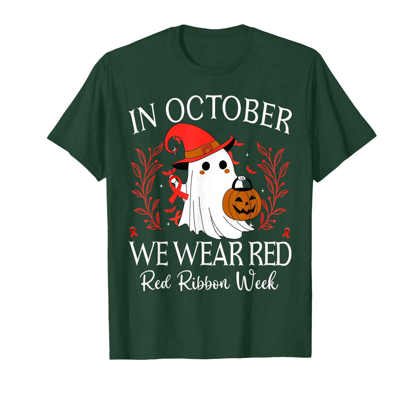 in October We Wear Red for Red Ribbon Week Halloween T-Shirt