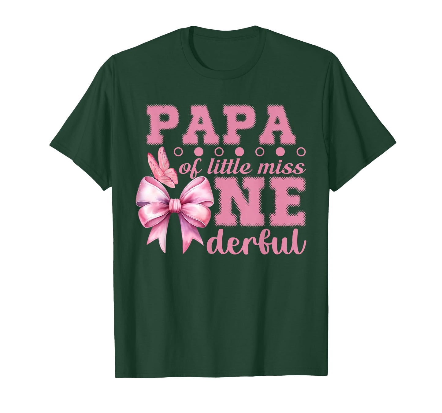 Papa of Little Miss Onederful First Birthday Pink Bow T-Shirt