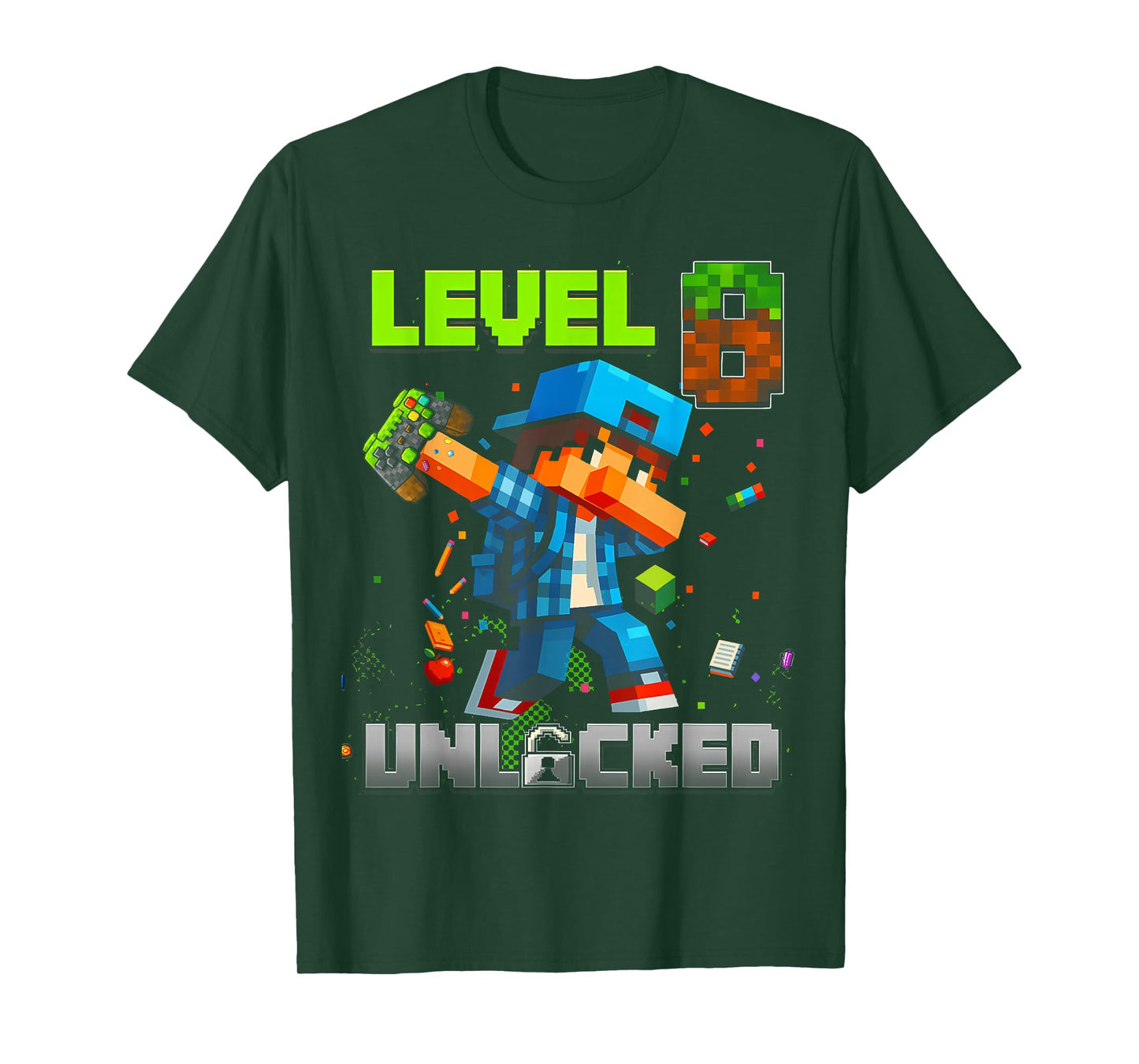 Level 8 Unlocked Funy Birthday Boy Pixel Gamer 8th Birthday T-Shirt