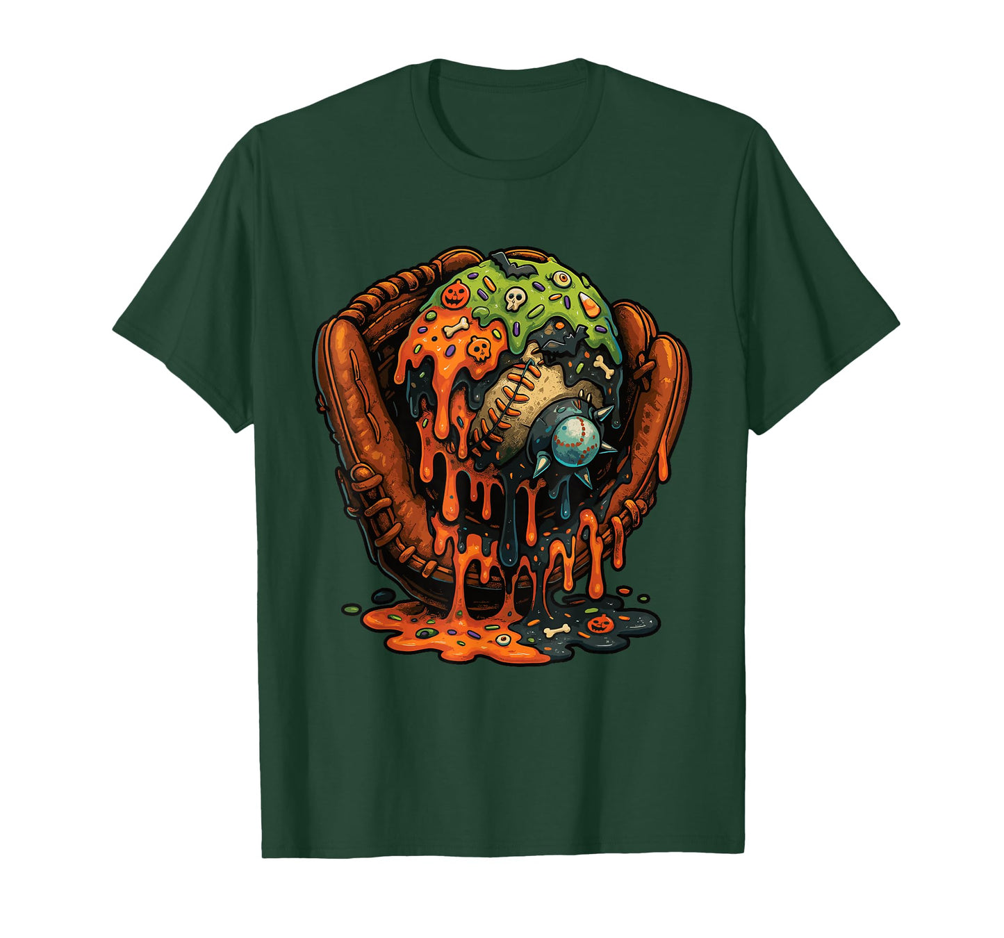 Vintage Baseball Halloween Glove Ice Cream Dripping Baseball T-Shirt
