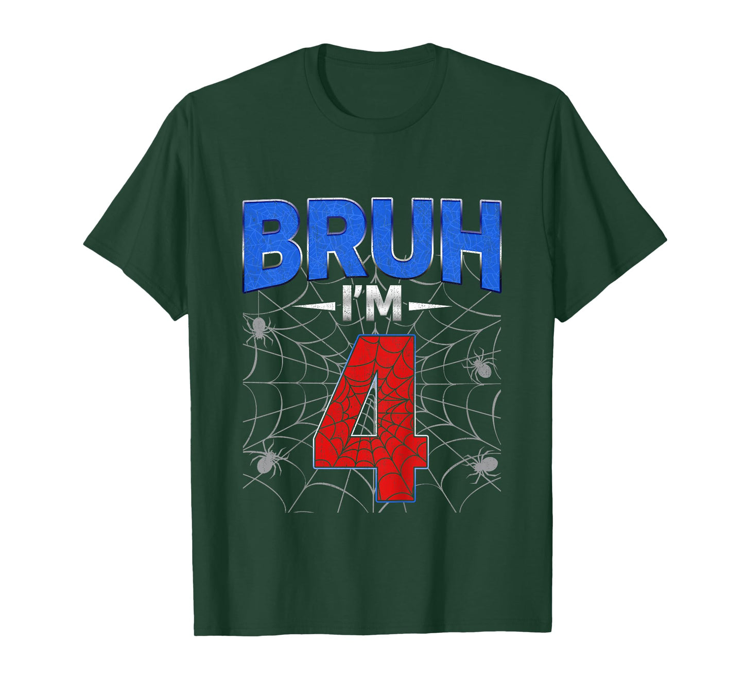 Kids Bruh I'm 4 Year Old Funny 4th Birthday Boys Kids Spider Web T-Shirt
