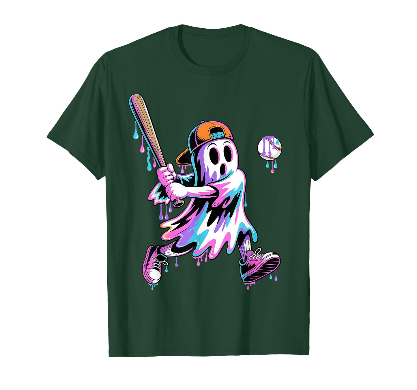 Halloween Ghost Baseball Drip Boys Kids Ice Cream Dripping T-Shirt