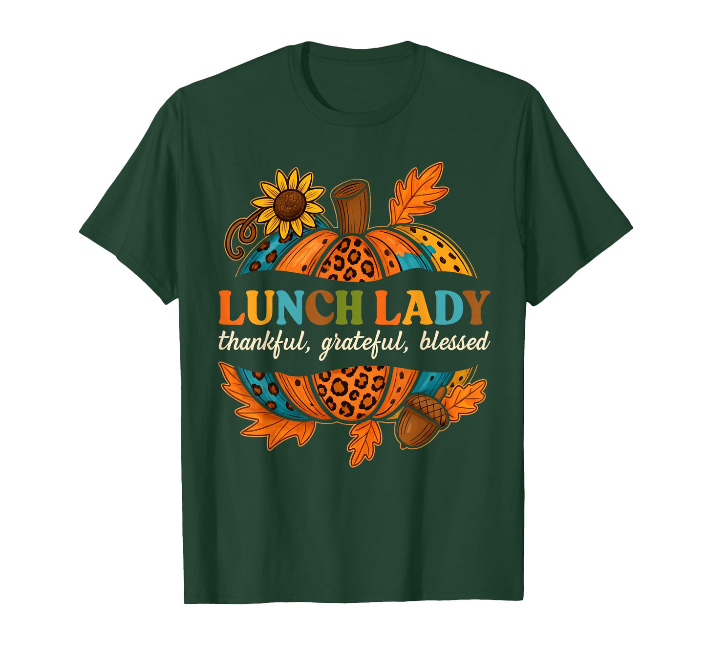 Lunch Lady Pumpkin Leopard Print Thanksgiving Fall Autumn T-Shirt