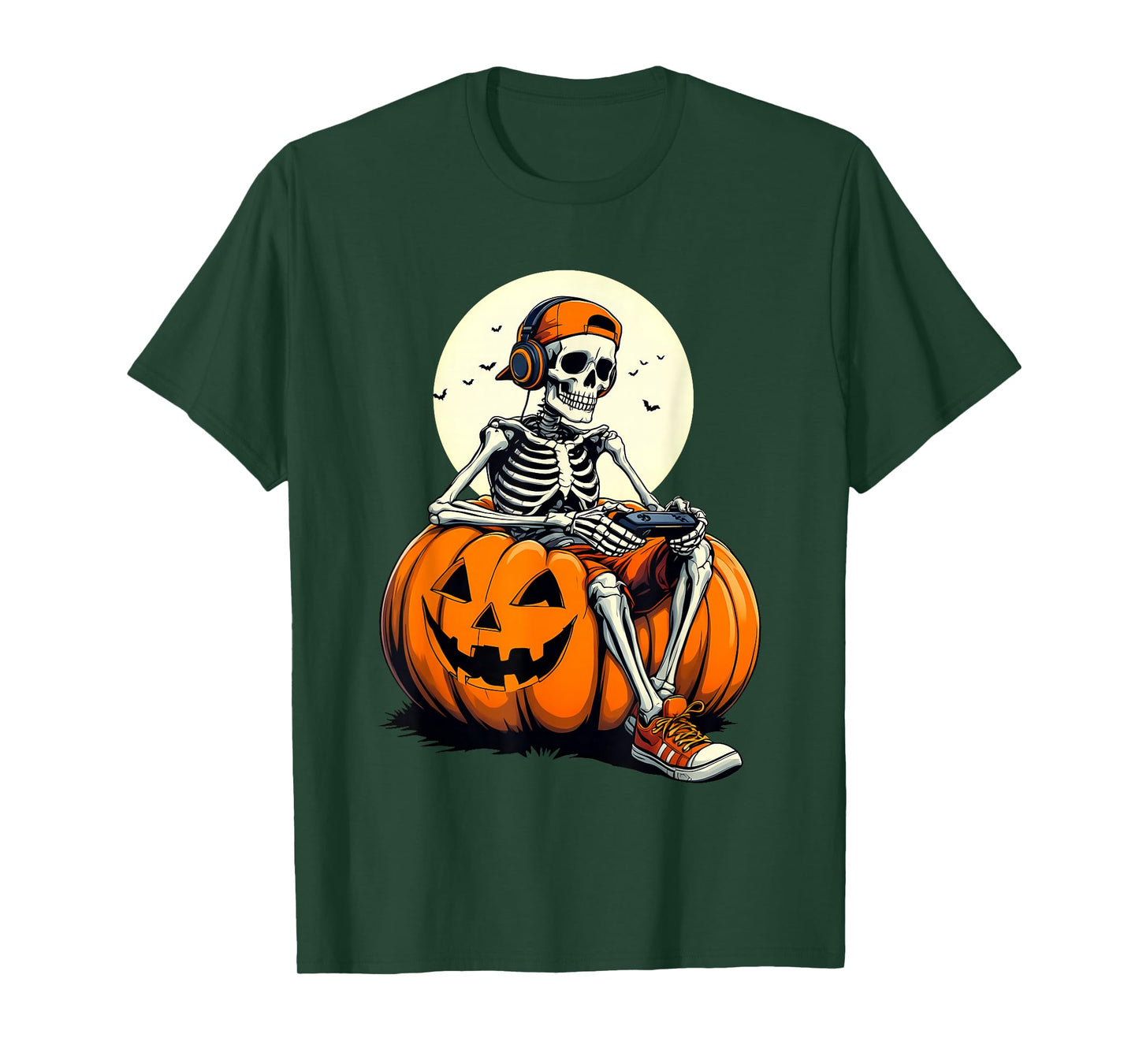 Spooky Pumpkin & Skeleton Gamer Tee | Boys & Kids Halloween T-Shirt