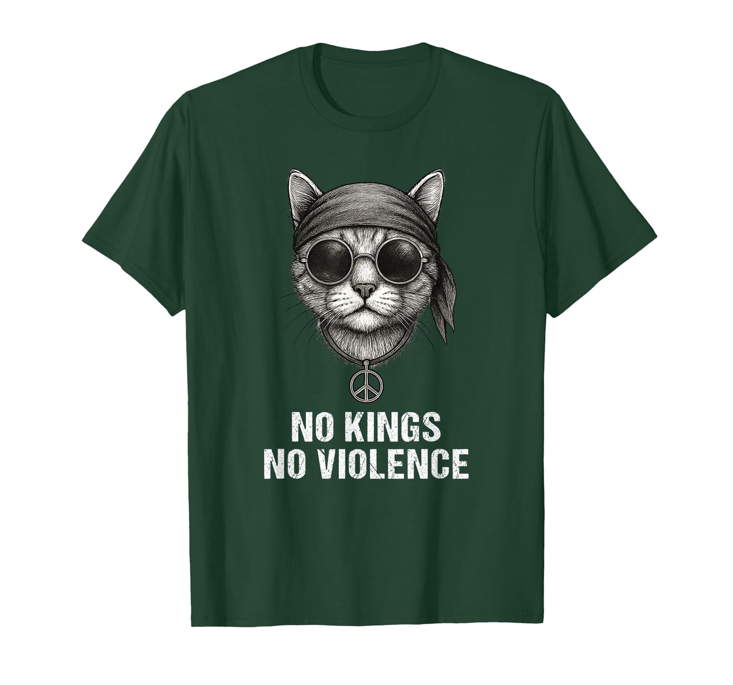 No Violence No Kings Cat Peace Sign Bandana US Flag T-Shirt