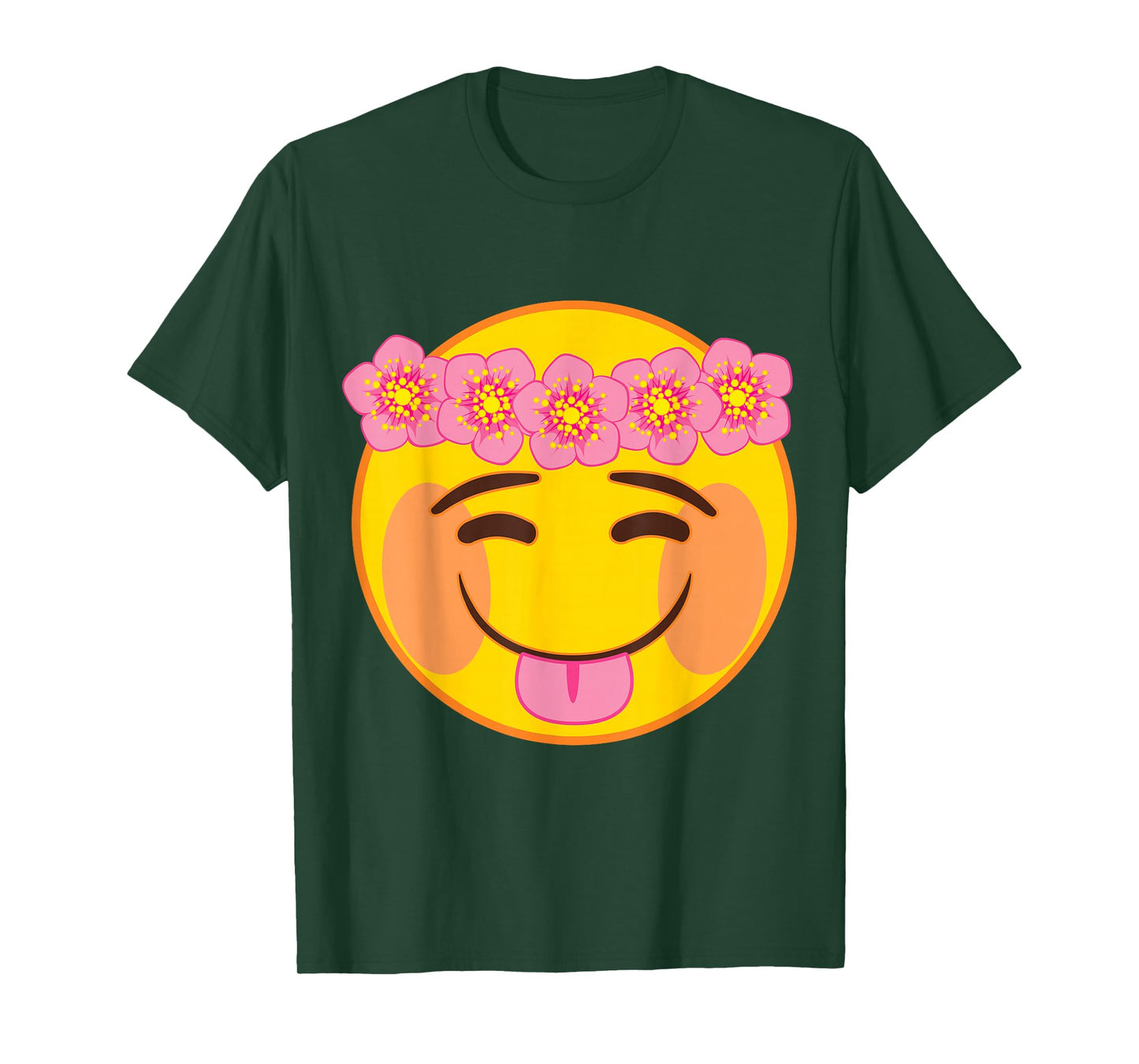 Official Emoji Flower Crown Tongue Yellow Smile Face T-Shirt