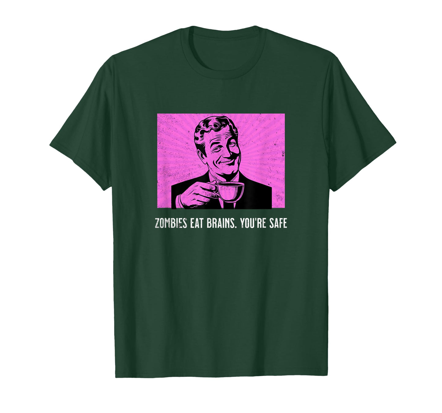 Retro Man Coffee Funny Sarcastic Zombies Eat Brains Joke T-Shirt
