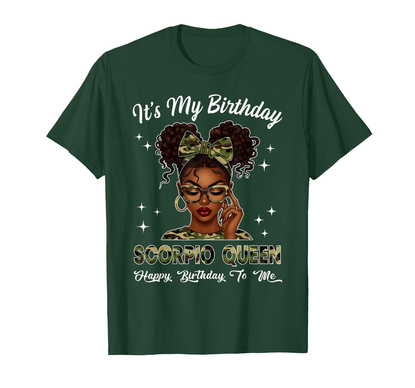 It's My Birthday Scorpio Queen Camo Bow Afro Black Girl T-Shirt