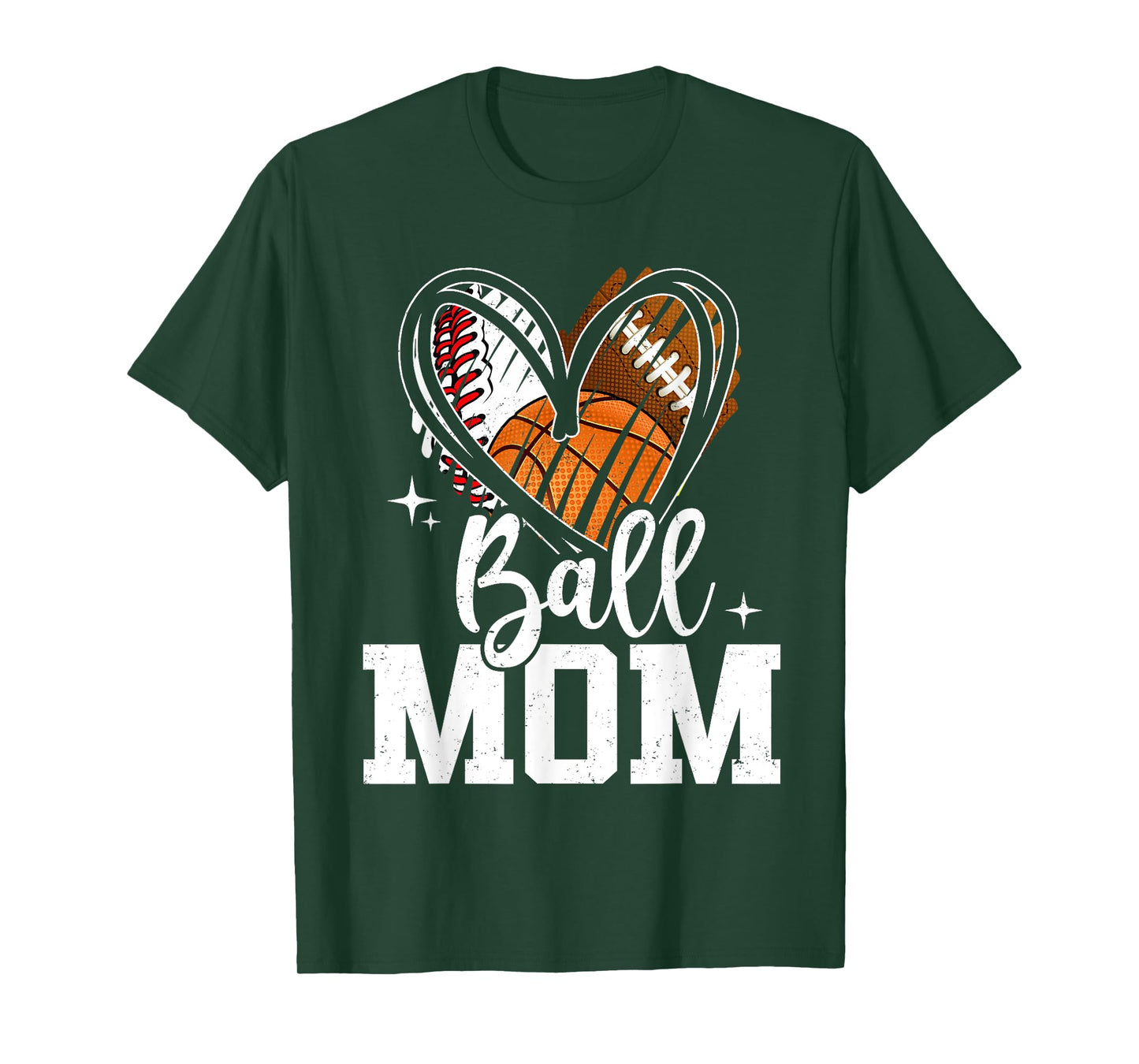 Ball Mom Baseball Football Basketball Heart Mothers Day T-Shirt