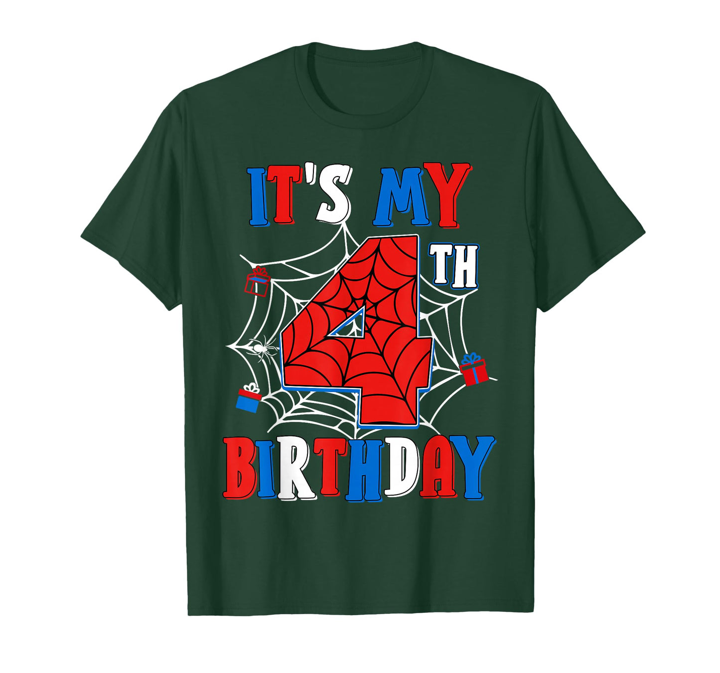 Birthday Boy Kid It's My 4th Birthday Spider Web 4 Year Old T-Shirt